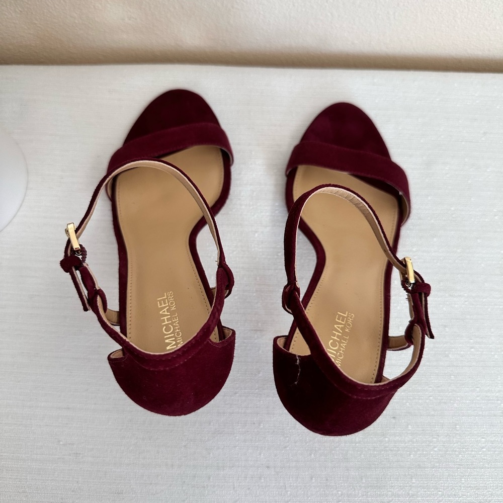 New Michael Michael Kors Simone Wine Suede Ankle Strap Dress Sandals Womens 8.5M - Picture 7 of 10